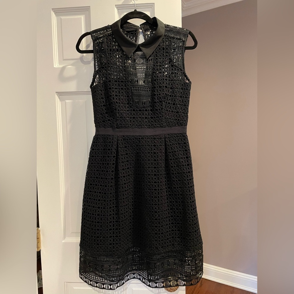 Karen Millen - black embroidered dress - size 8